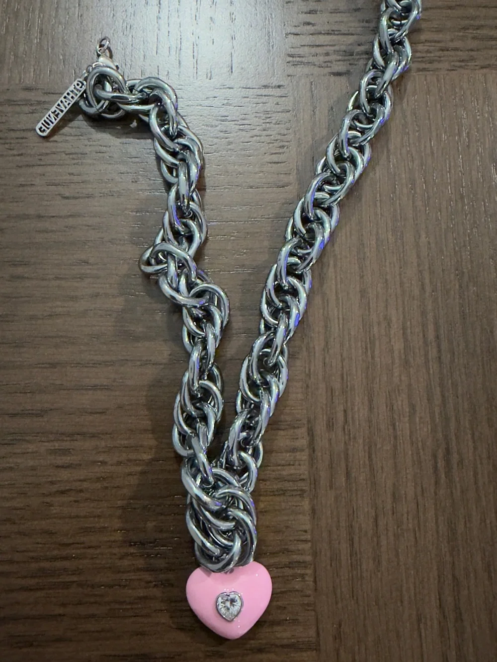 9th Avenue Silver Necklace with Pink Heart Charm